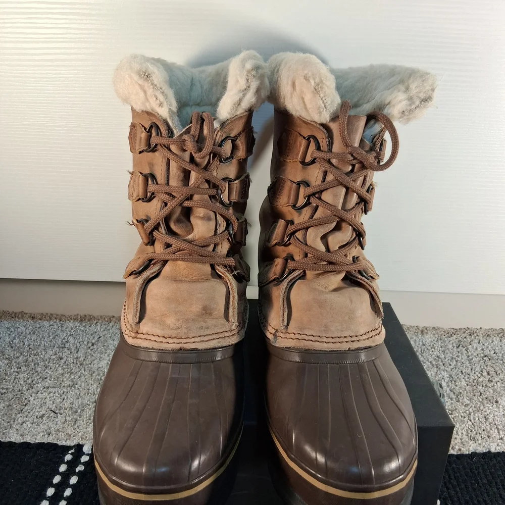 Vintage Sorel Alpine Men's Leather Winter Boots Wool Shearling Lining Size 9